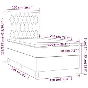 Box spring postelja z vzmetnico temno siva 100x200 cm blago - slika 6