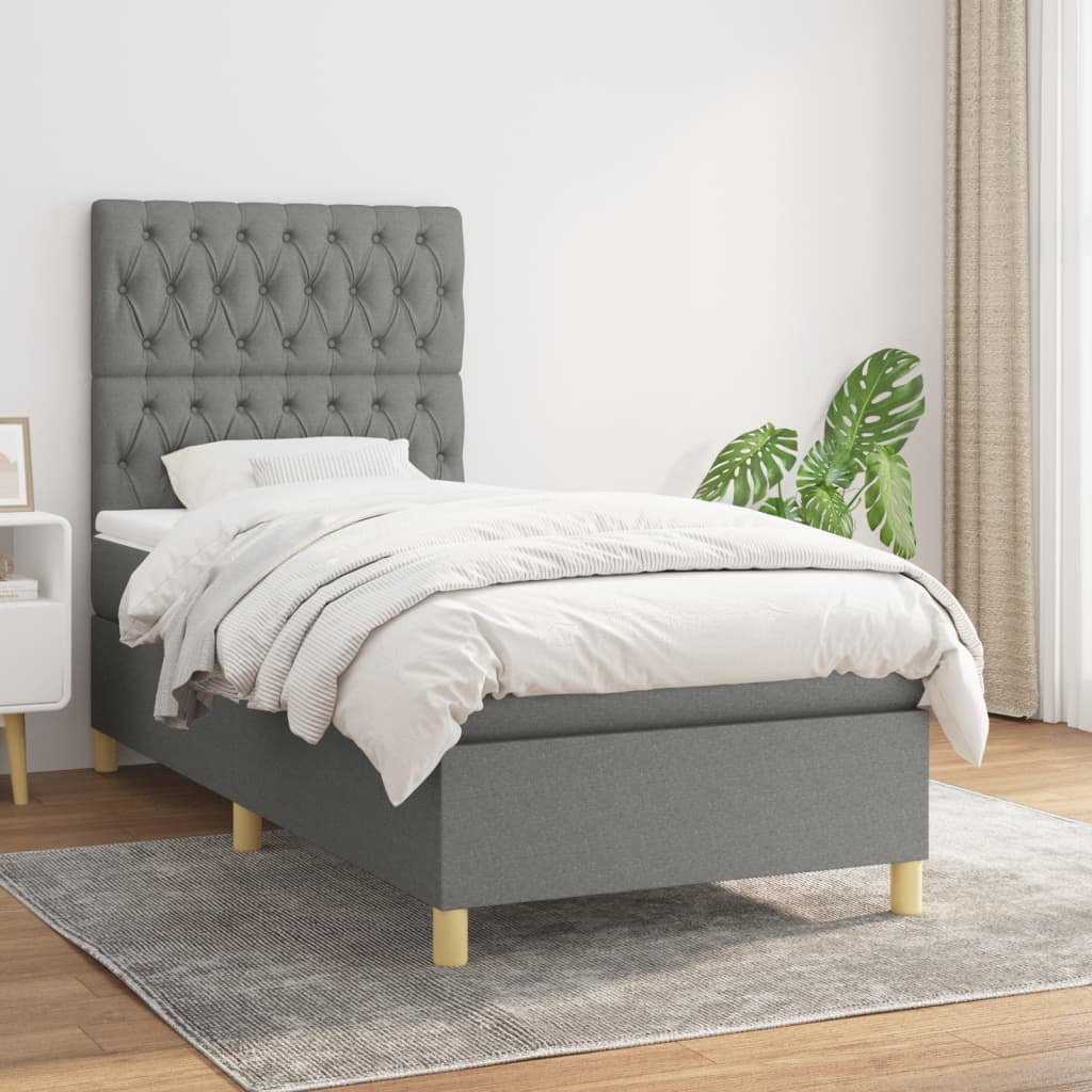 Box spring postel s matrací tmavě šedá 100 x 200 cm textil