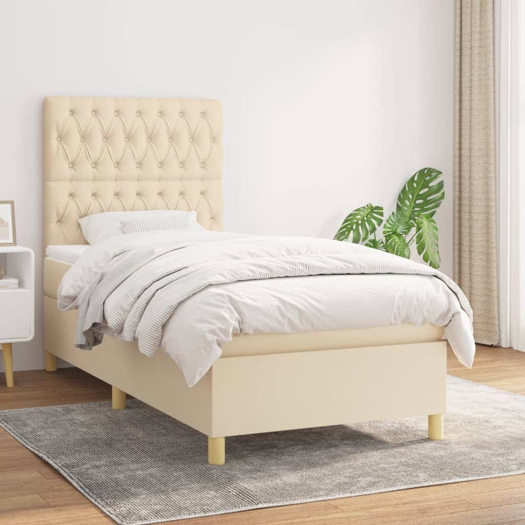 Lit à sommier tapissier avec matelas Crème 100x200 cm Tissu