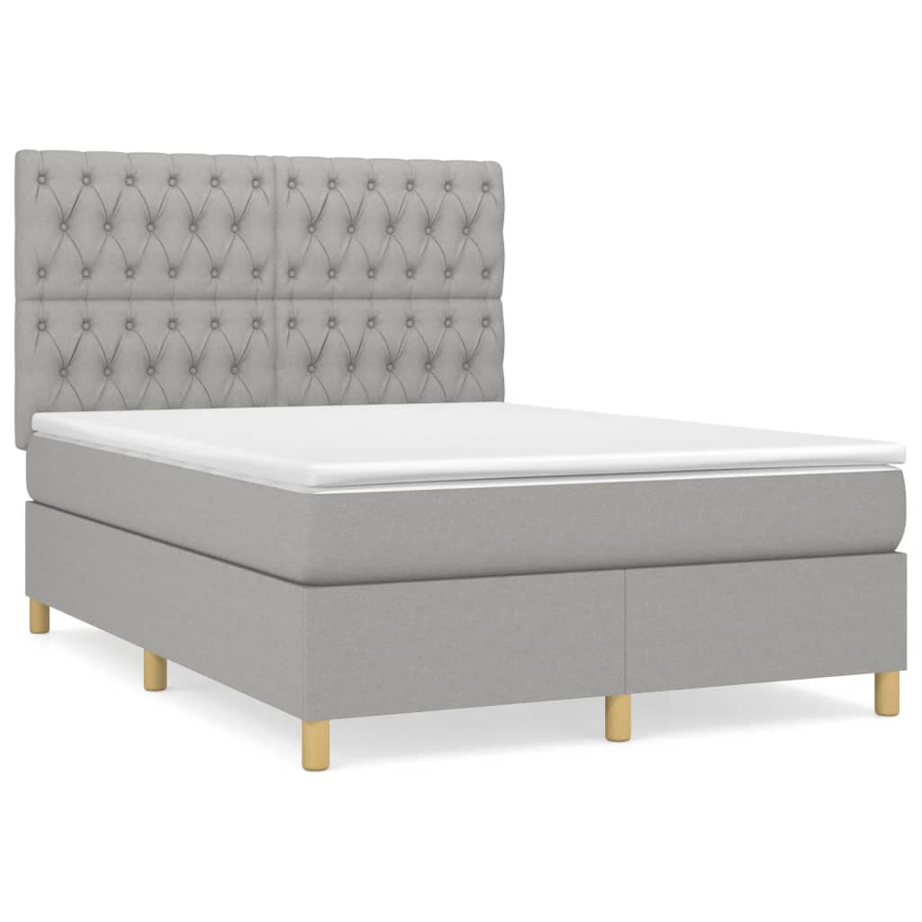 vidaXL Pat box spring cu saltea, gri deschis, 140x190 cm, textil