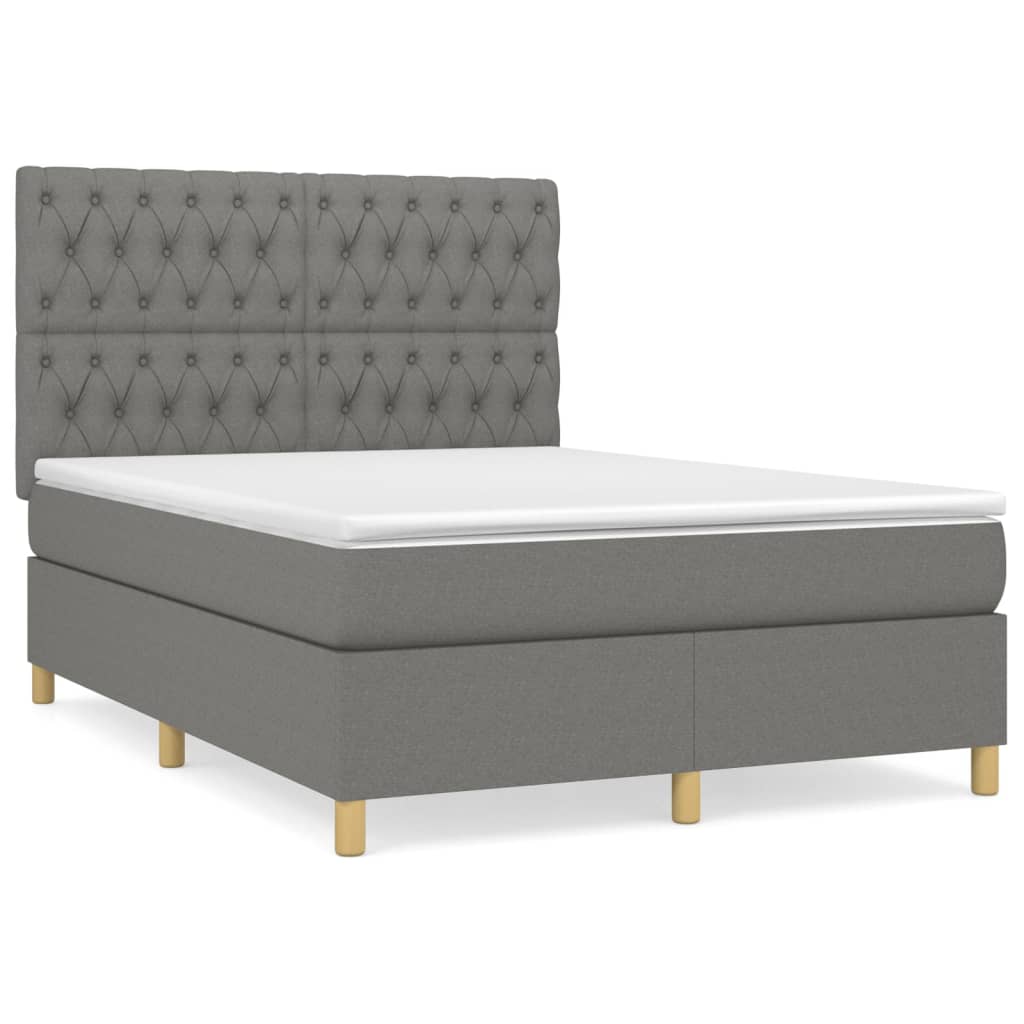 vidaXL Box spring postel s matrací tmavě šedý 140 x 190 cm textil