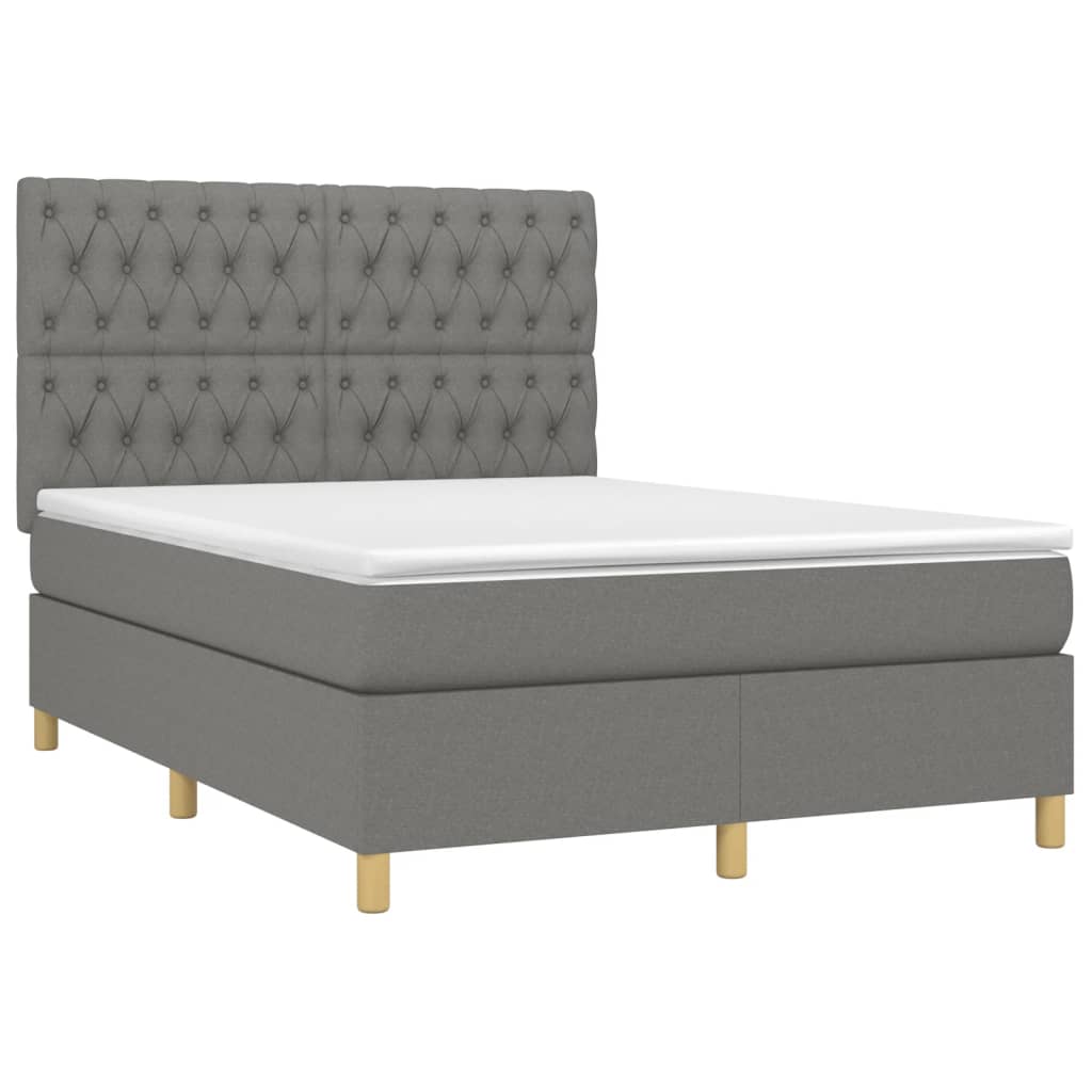 vidaXL Boxspring met matras stof donkergrijs 140x190 cm afbeelding