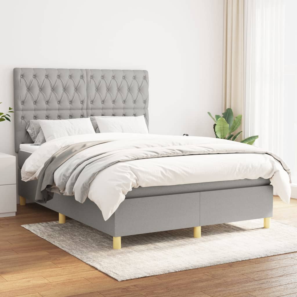 Box spring postel s matrací světle šedá 140 x 200 cm textil