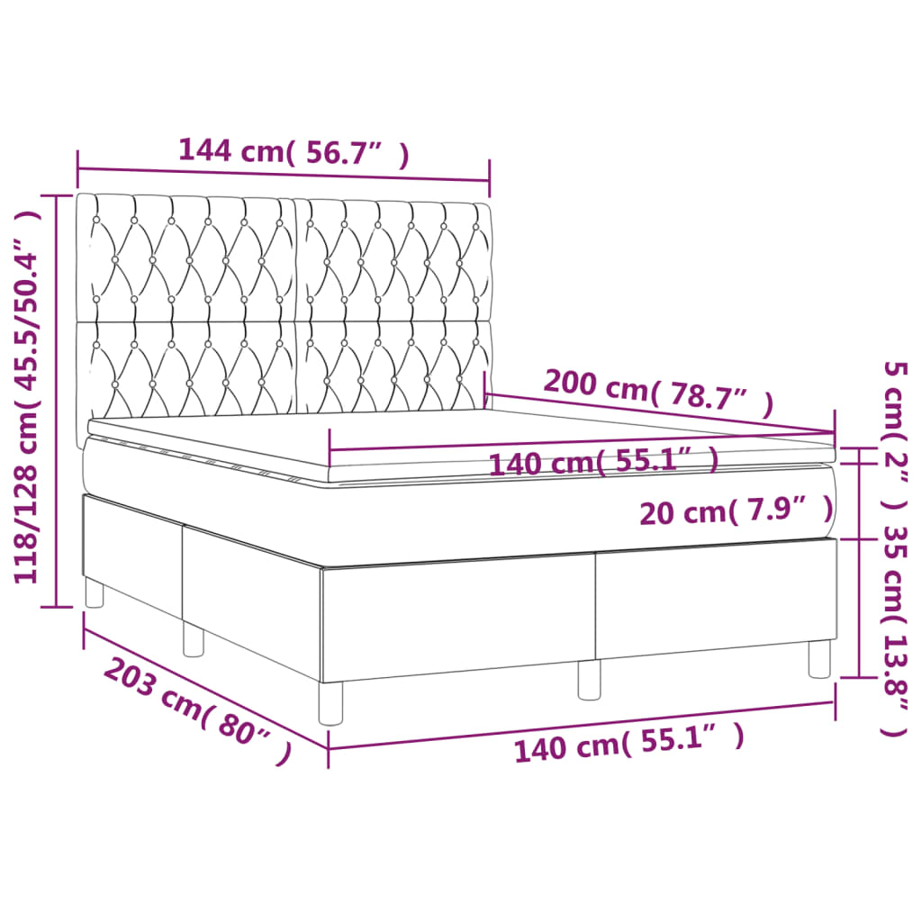 Box spring postelja z vzmetnico črna 140x200 cm blago