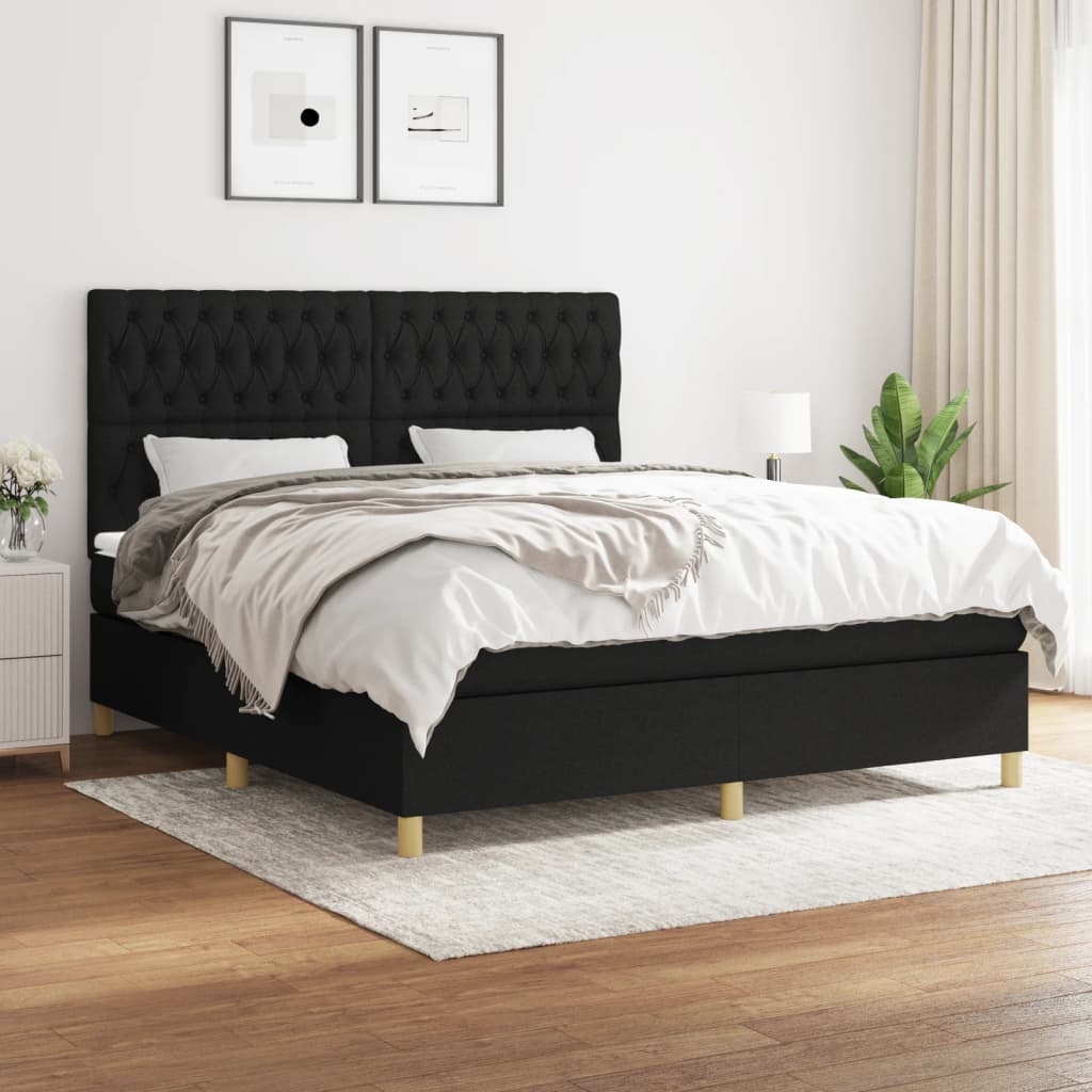 vidaXL Pat box spring cu saltea, negru, 180x200 cm, catifea