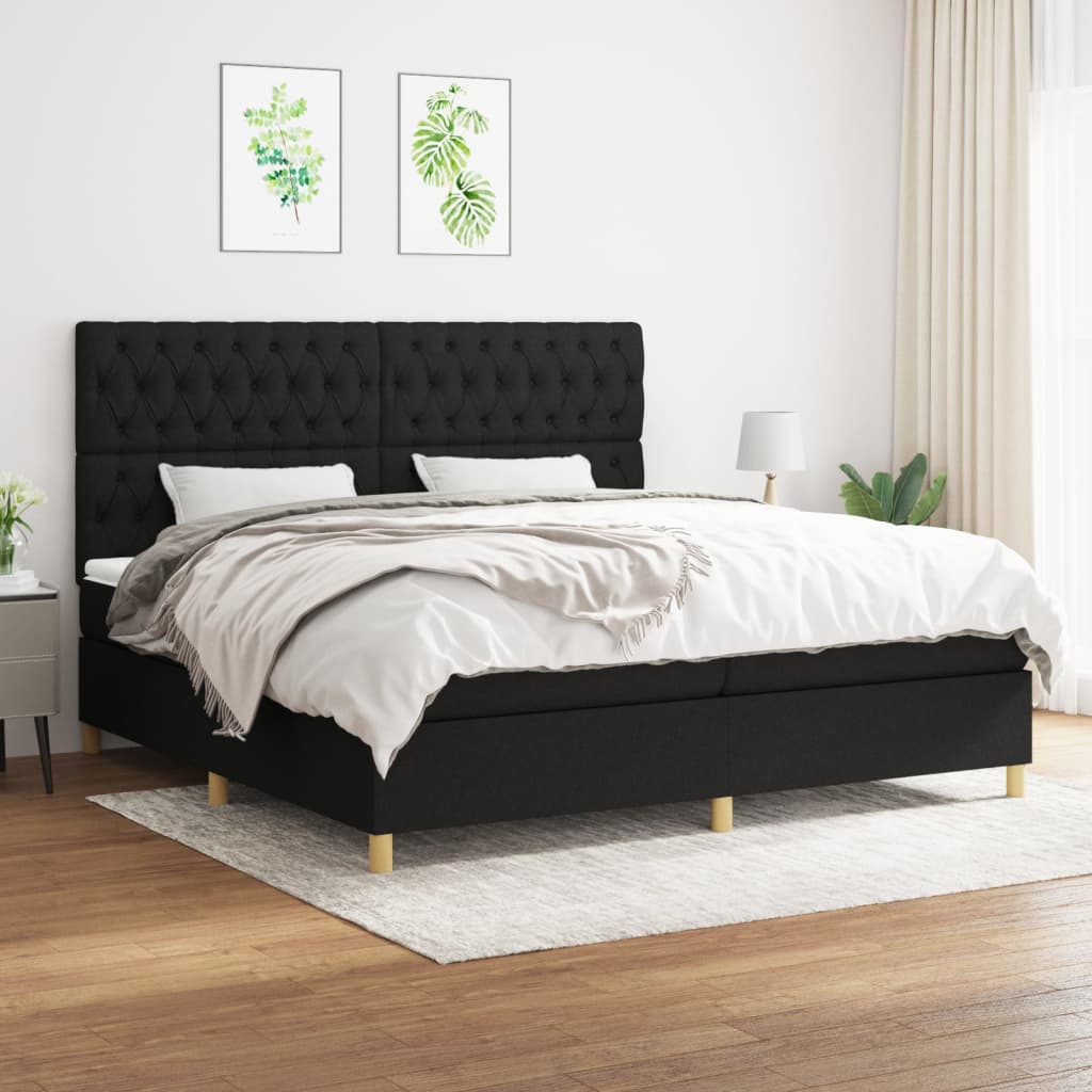 vidaXL Boxspringbett mit Matratze Schwarz 200x200 cm Stoff