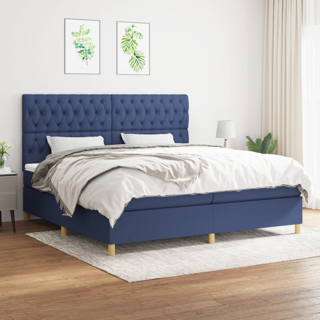 vidaXL Boxspringbett mit Matratze Blau 200x200 cm Stoff