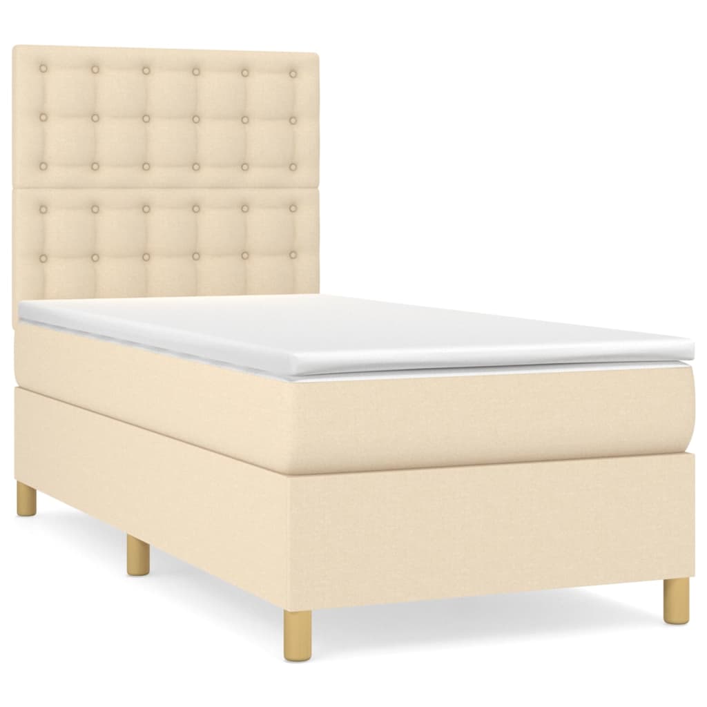 vidaXL Pat box spring cu saltea, crem, 80x200 cm, textil