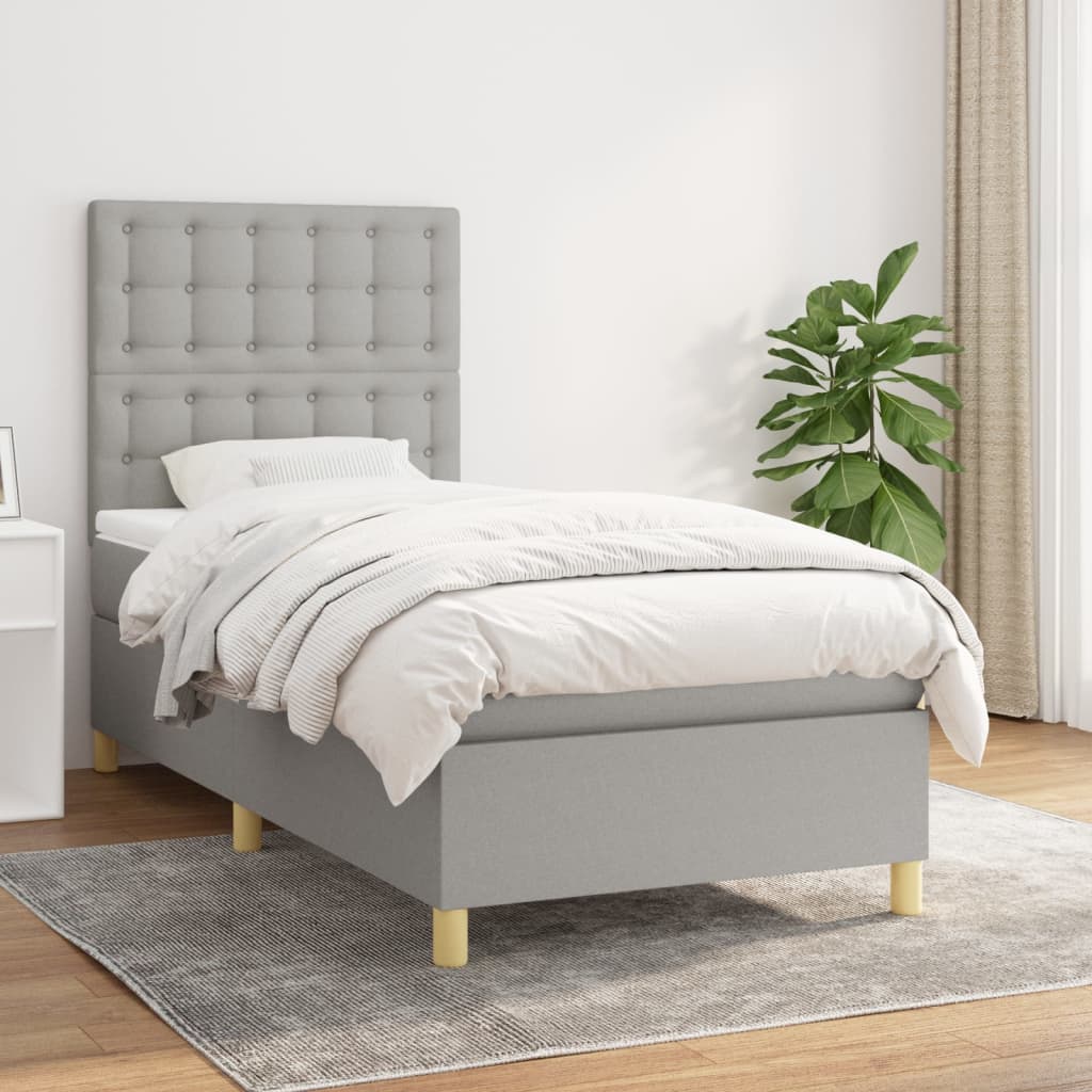 Lit à sommier tapissier et matelas Gris clair 90x190 cm Tissu