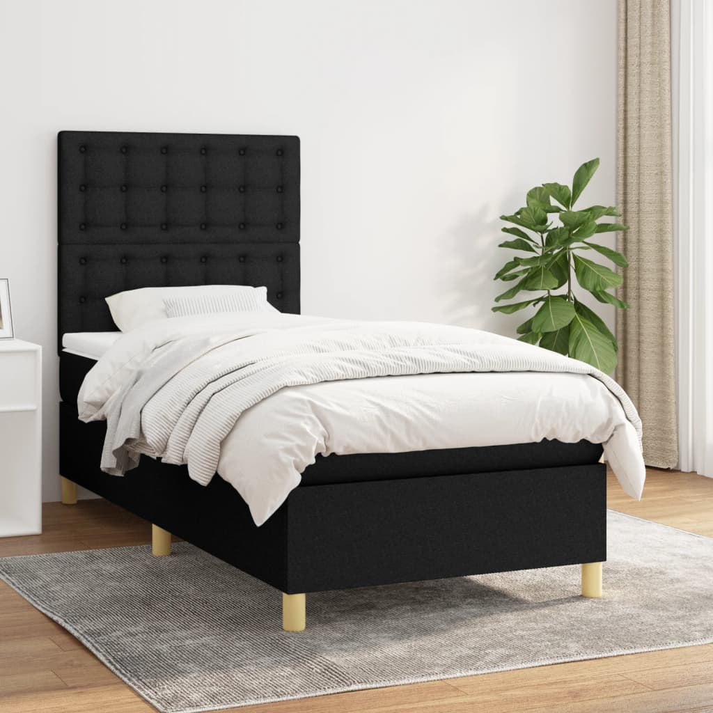Box spring postel s matrací černá 90x190 cm textil