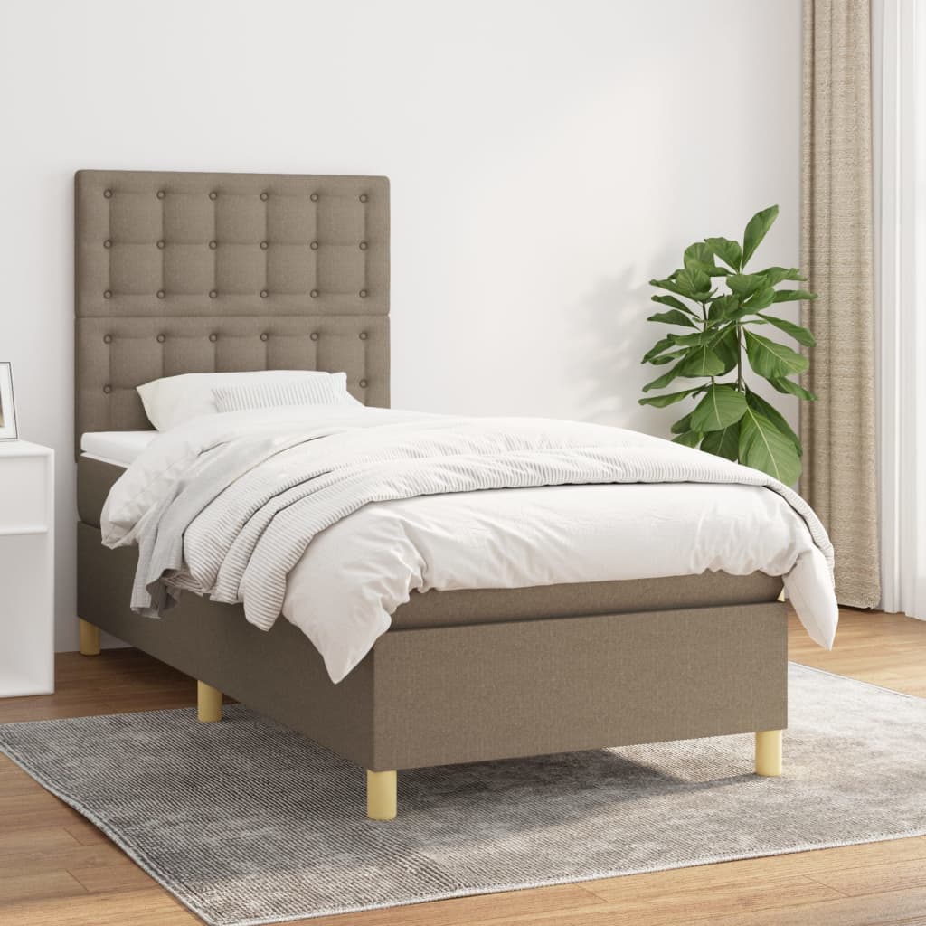 Lit à sommier tapissier avec matelas Taupe 90x200 cm Tissu