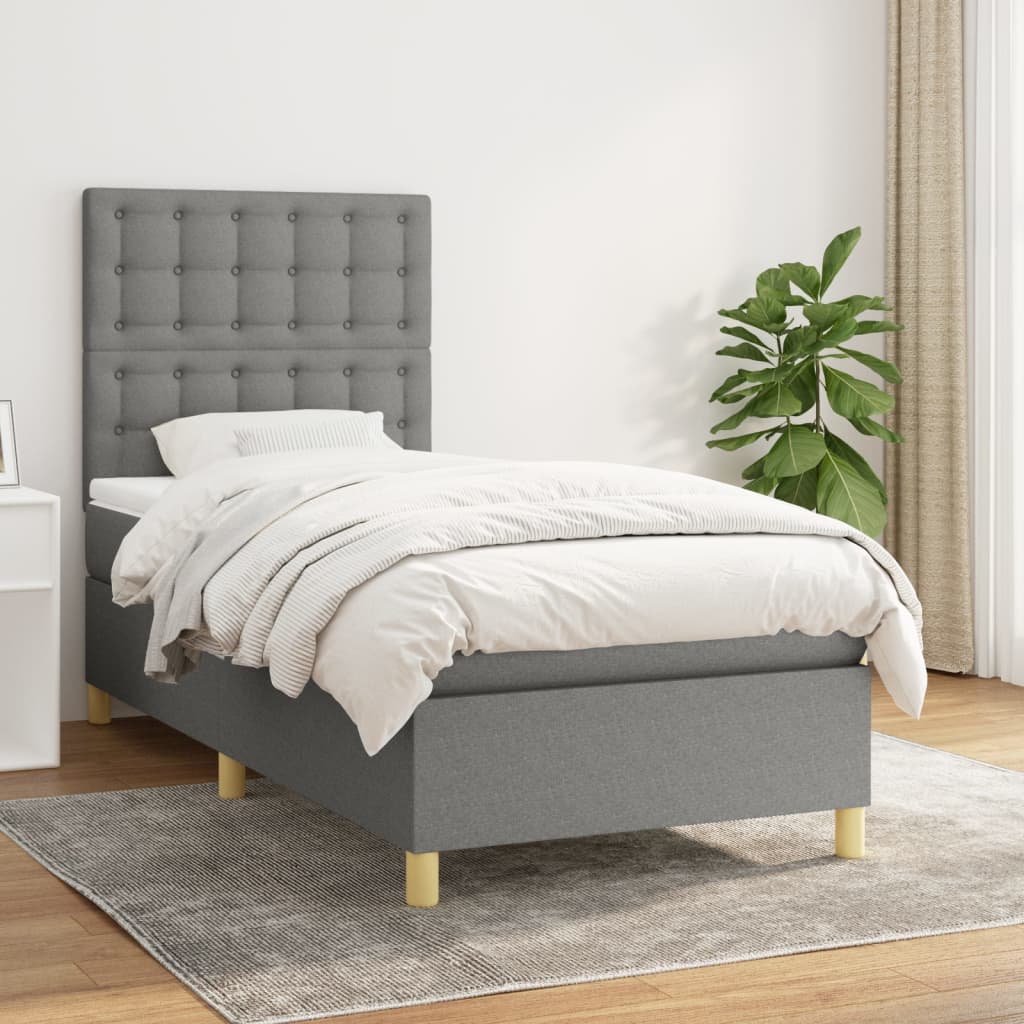 vidaXL Lit à sommier tapissier avec matelas Gris foncé 100x200cm Tissu