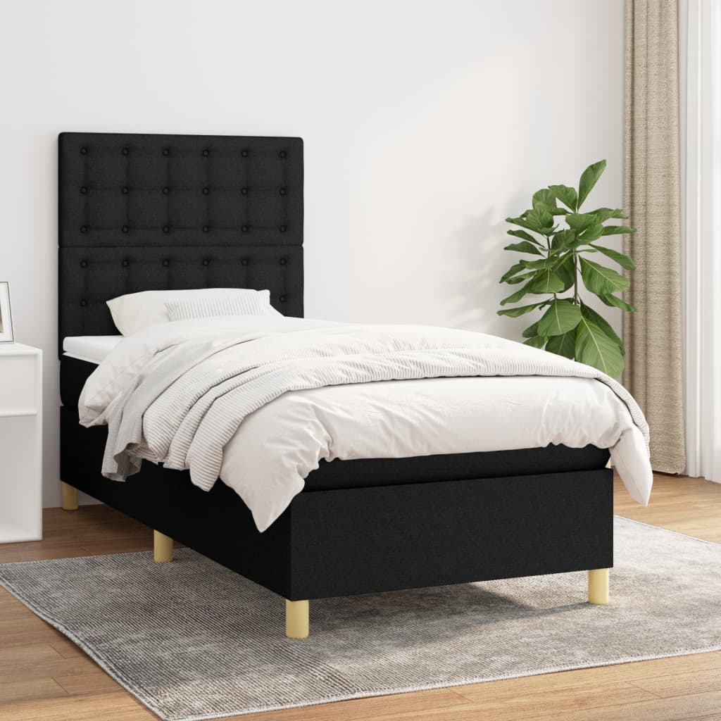 Boxspringbett mit Matratze Schwarz 100×200 cm Stoff