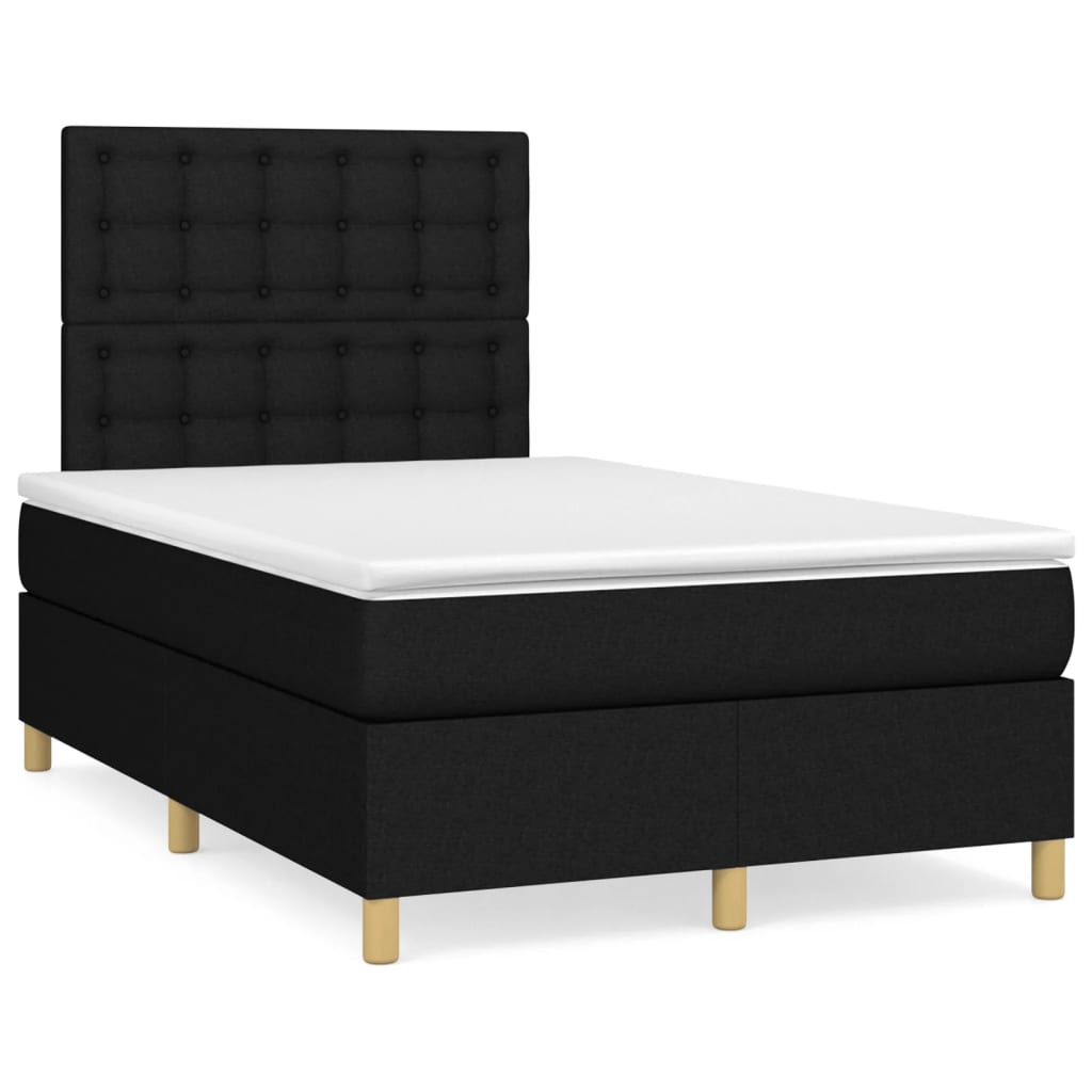 fekete szövet rugós ágy matraccal 120 x 200 cm