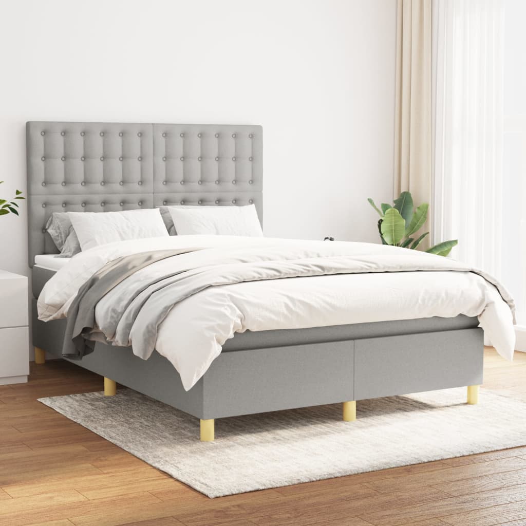 Boxspringbett mit Matratze Hellgrau 140×190 cm Stoff