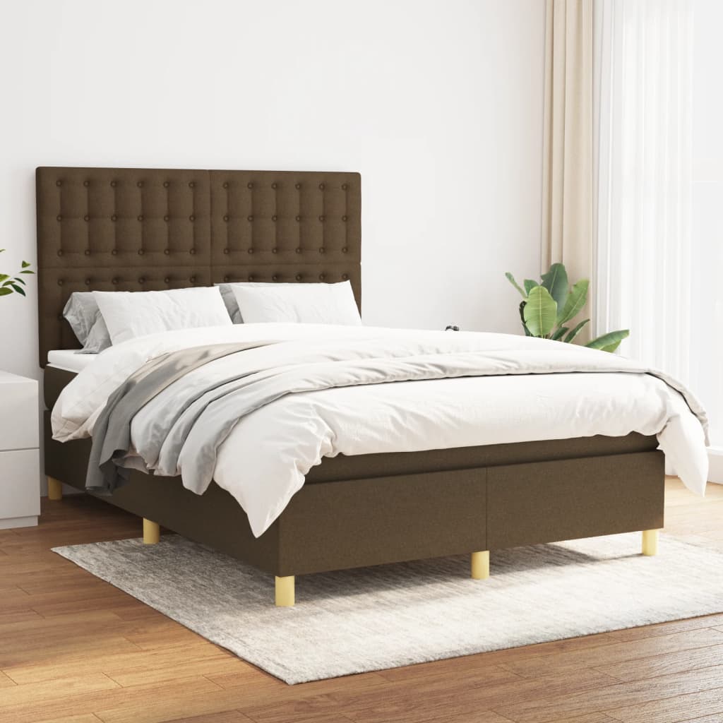sötétbarna szövet rugós ágy matraccal 140 x 200 cm
