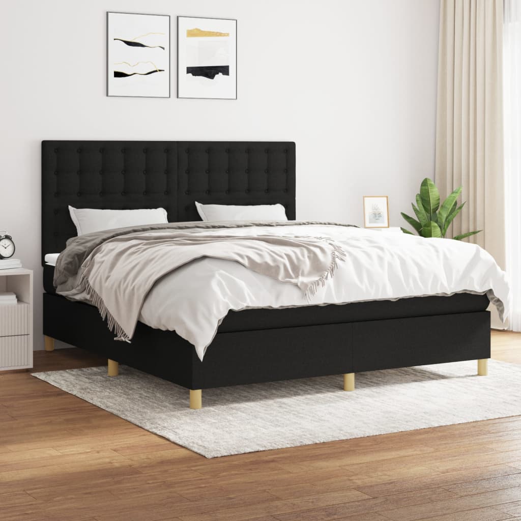 vidaXL Pat box spring cu saltea, negru, 180x200 cm, catifea