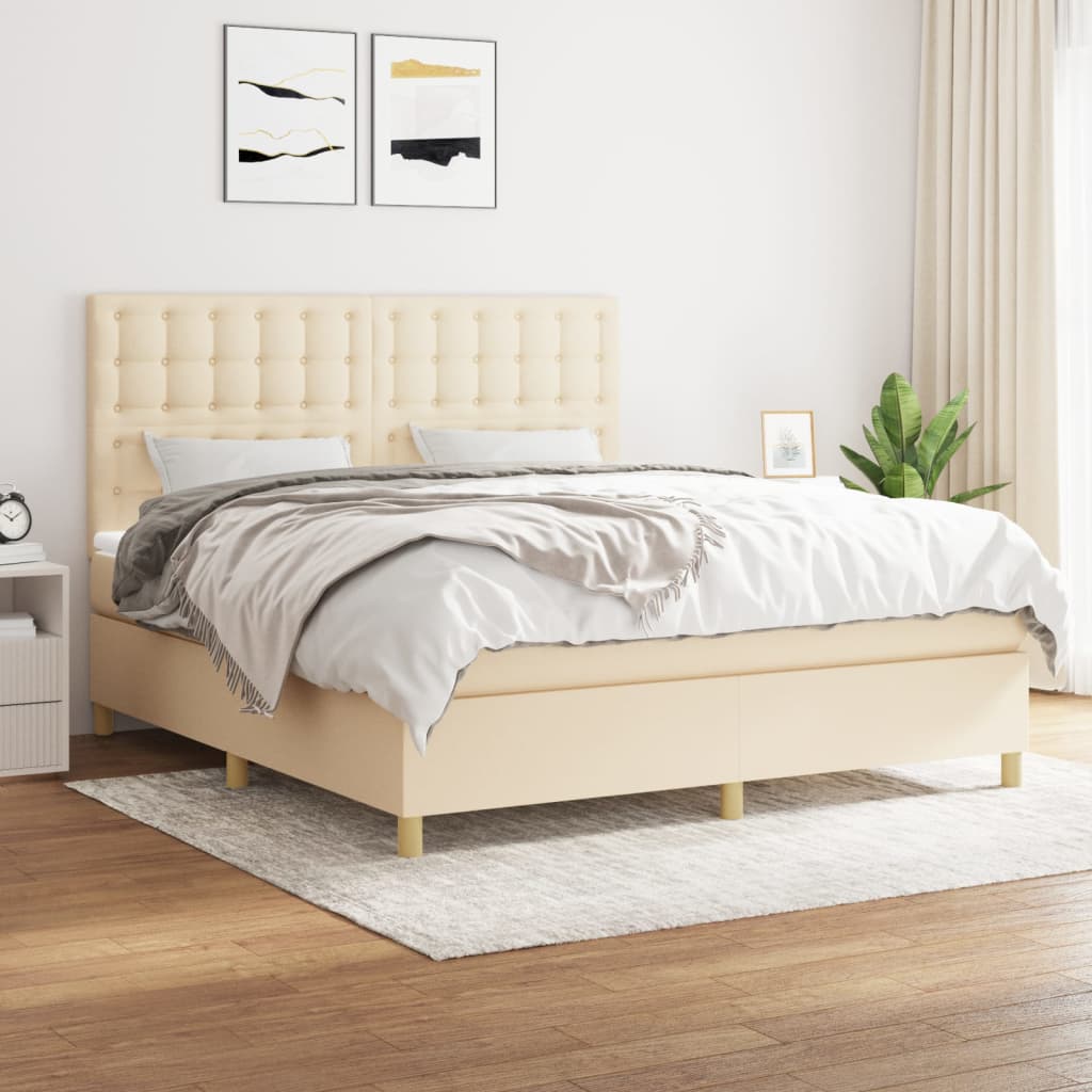 vidaXL Boxspringbett mit Matratze Creme 180x200 cm Stoff