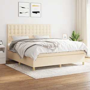 Box spring postel s matrací krémová 180x200 cm textil - obrázek 1