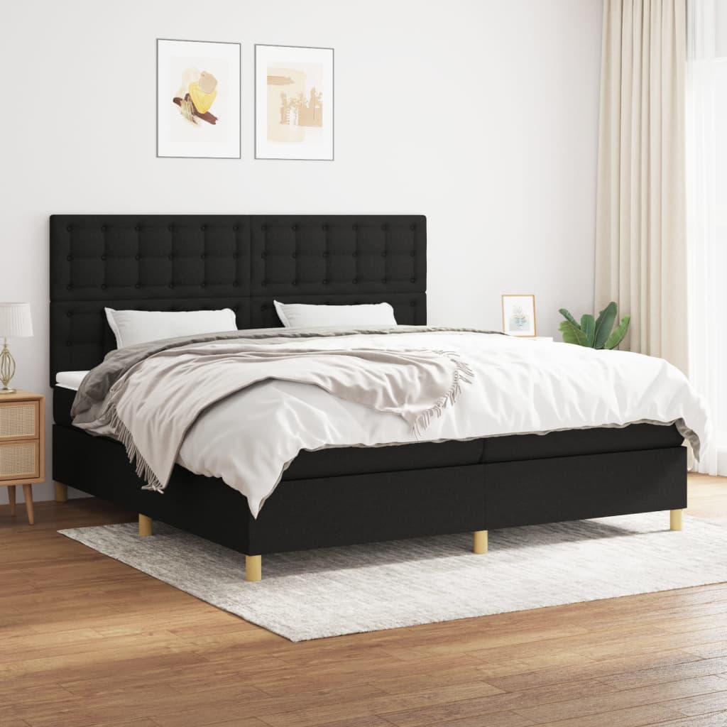 Fekete szövet rugós ágy matraccal 200 x 200 cm 