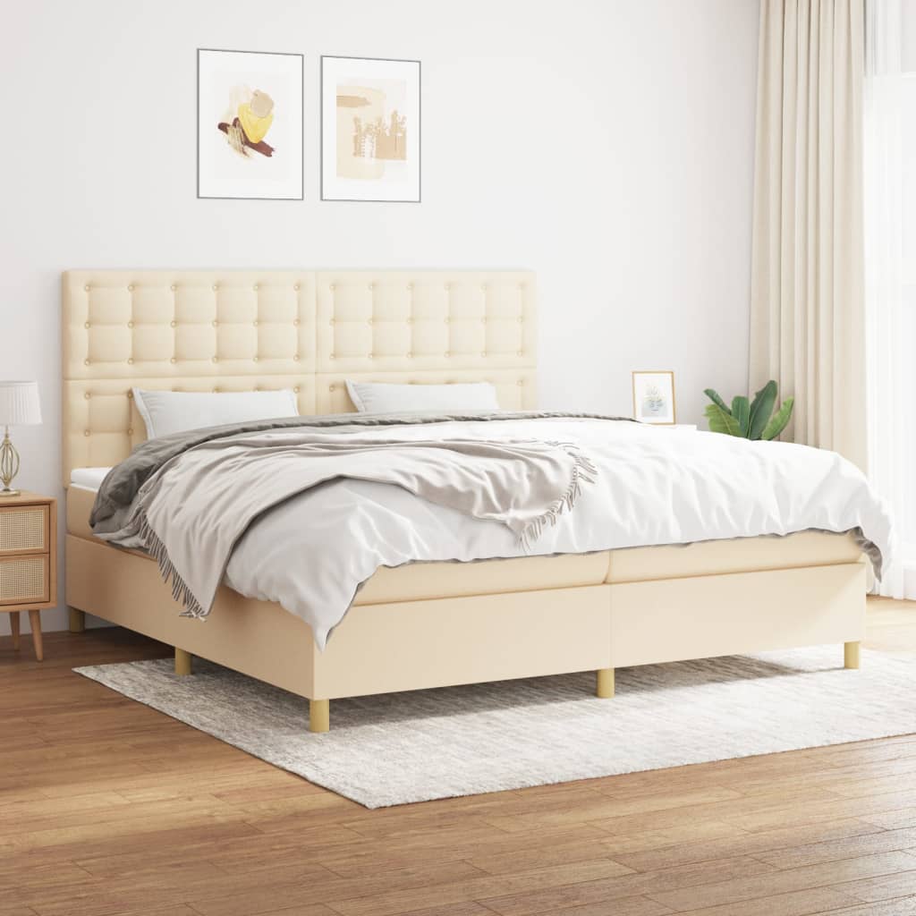 Boxspringbett mit Matratze Creme 200×200 cm Stoff