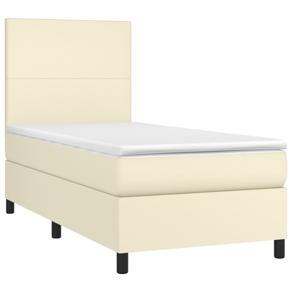 Pat box spring cu saltea, crem, 80x200 cm, piele ecologică