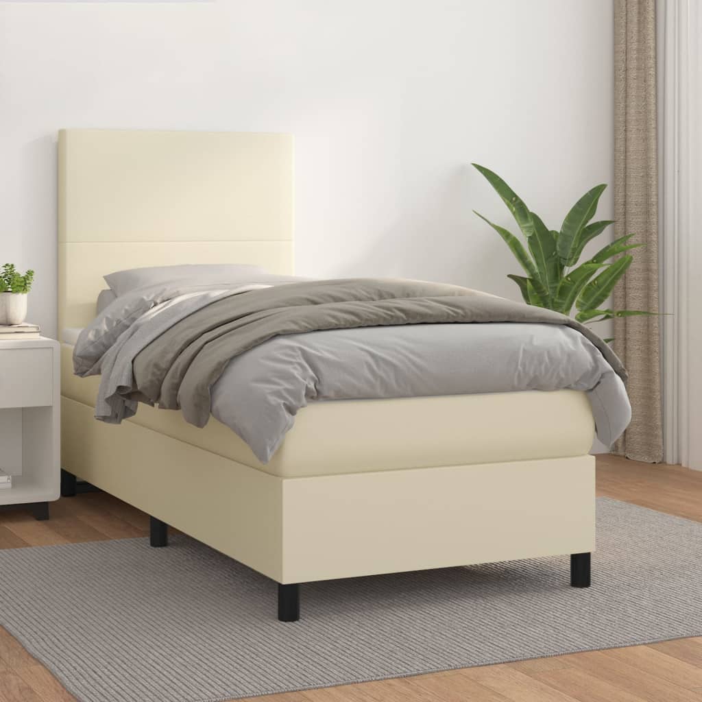vidaXL Pat box spring cu saltea, crem, 80x200 cm, piele ecologică