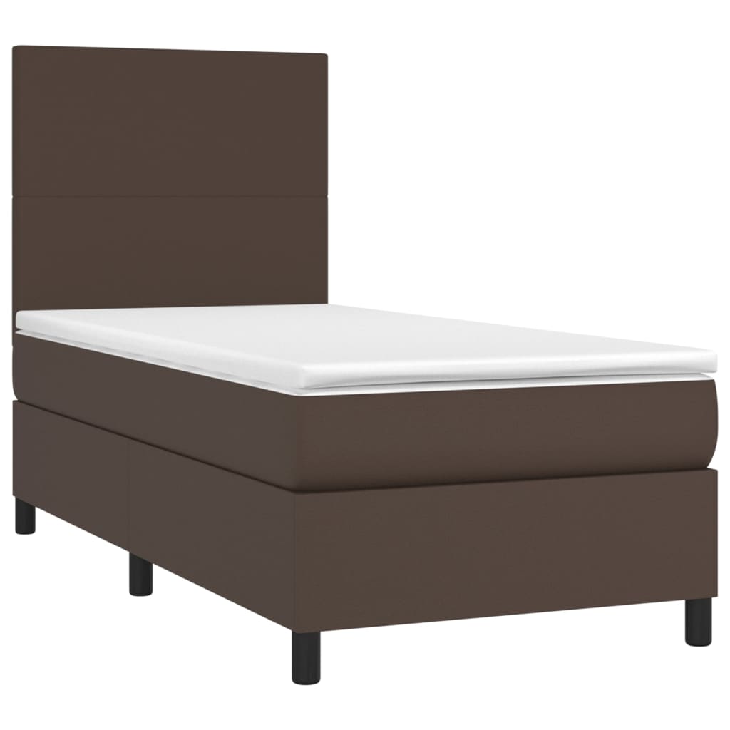 vidaXL Cama com molas/colchão 90x200 cm couro artificial castanho