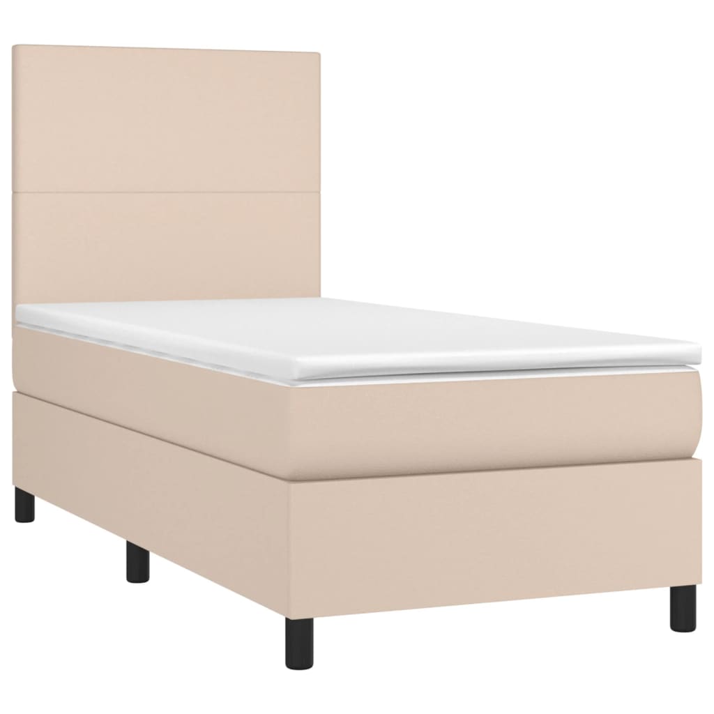vidaXL Boxspring met matras kunstleer cappuccinokleurig 90x200 cm afbeelding