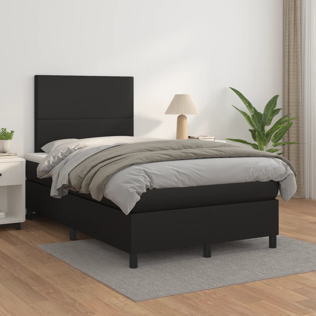 vidaXL Pat box spring cu saltea, negru, 120x200 cm, piele ecologică