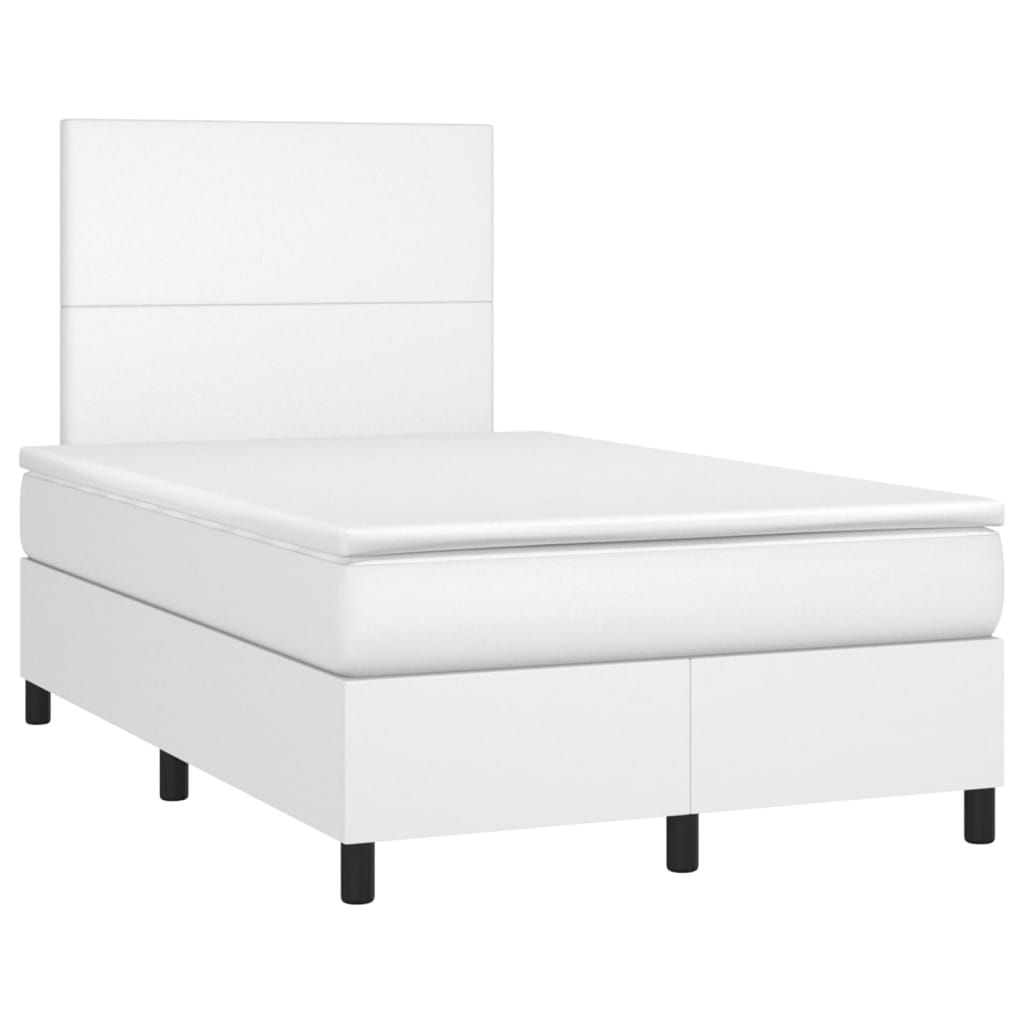 Pat box spring cu saltea, alb, 120x200 cm, piele ecologică