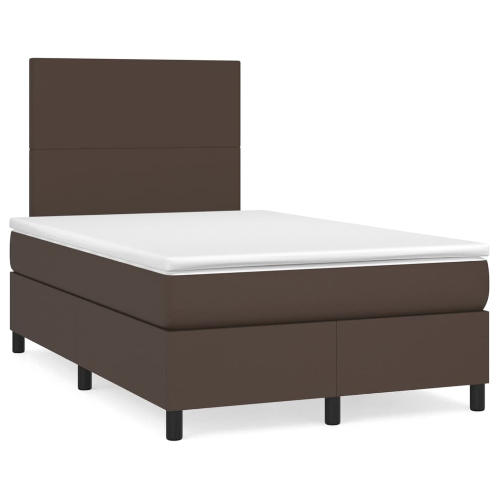 Pat box spring cu saltea, maro, 120x200 cm, piele ecologică