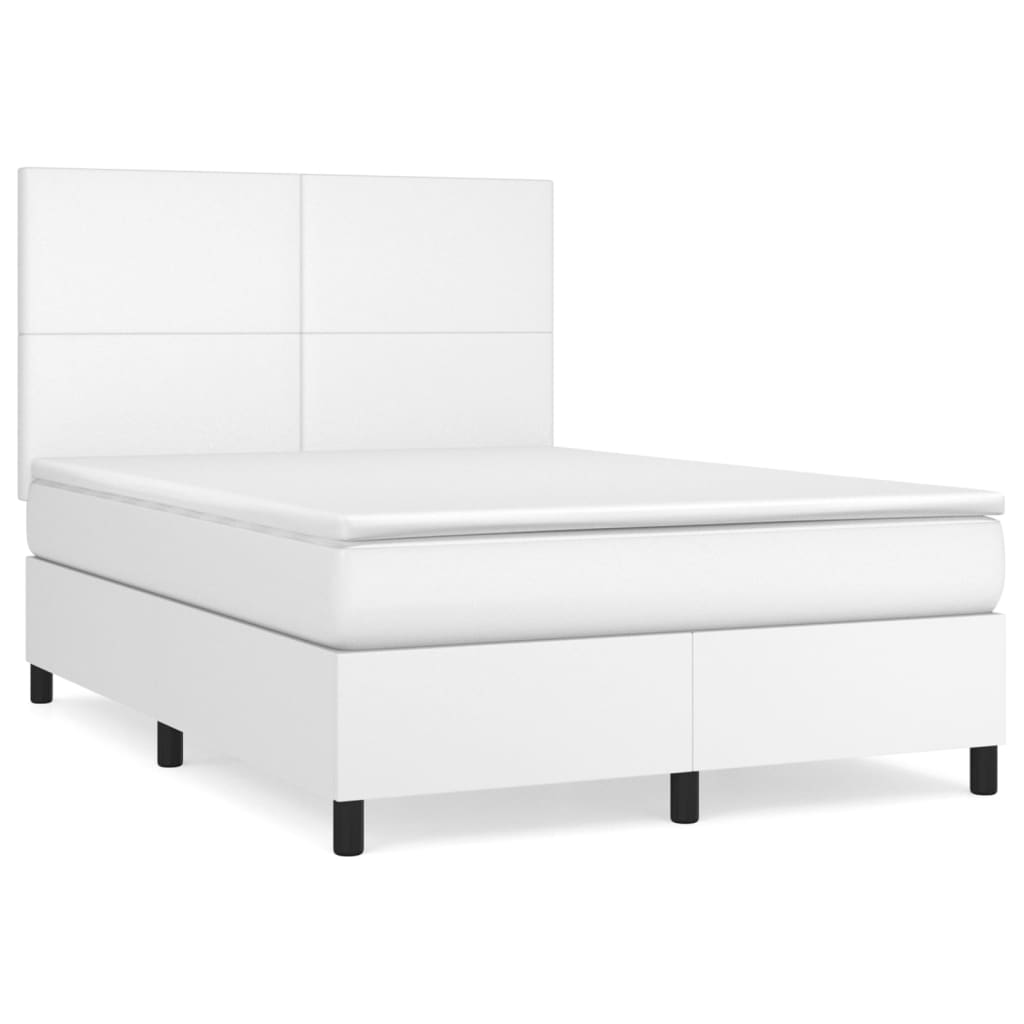 vidaXL Box spring postelja z vzmetnico bel 140x190 cm umetno usnje