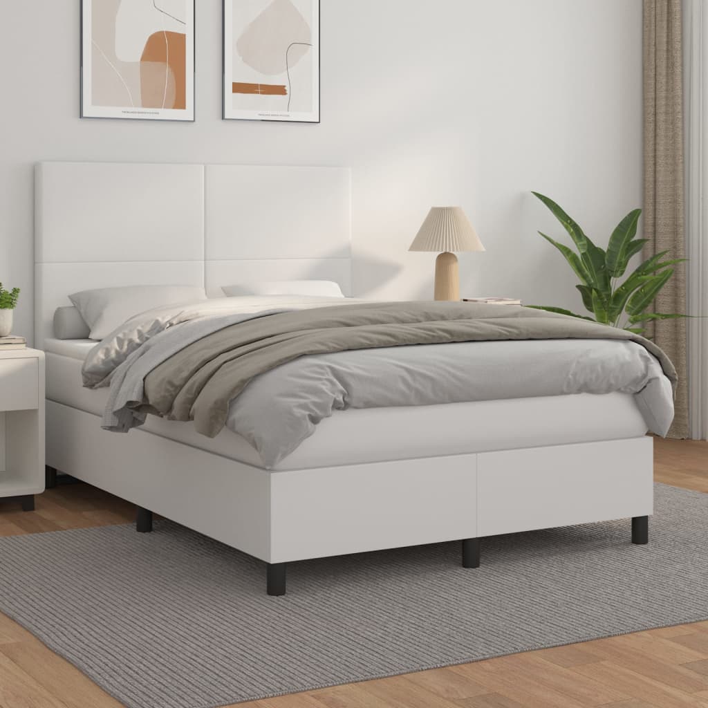 Box spring postel s matrací bílá 140 x 190 cm umělá kůže