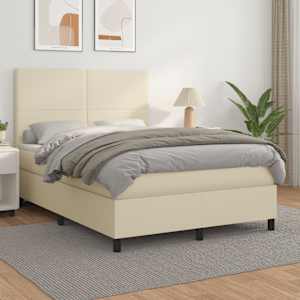 Box spring postelja z vzmetnico krem 140x190 cm umetno usnje