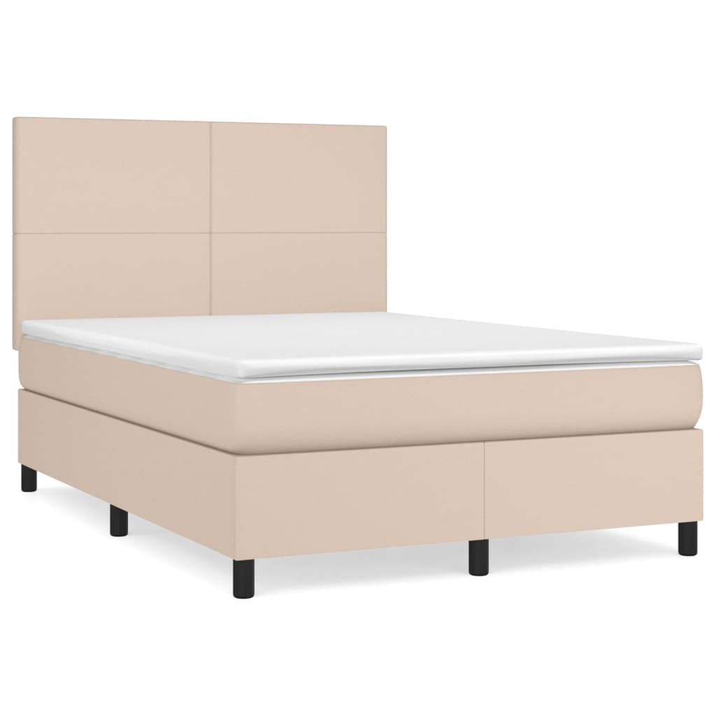 vidaXL Box spring postelja z vzmetnico kapučino 140x190cm umetno usnje