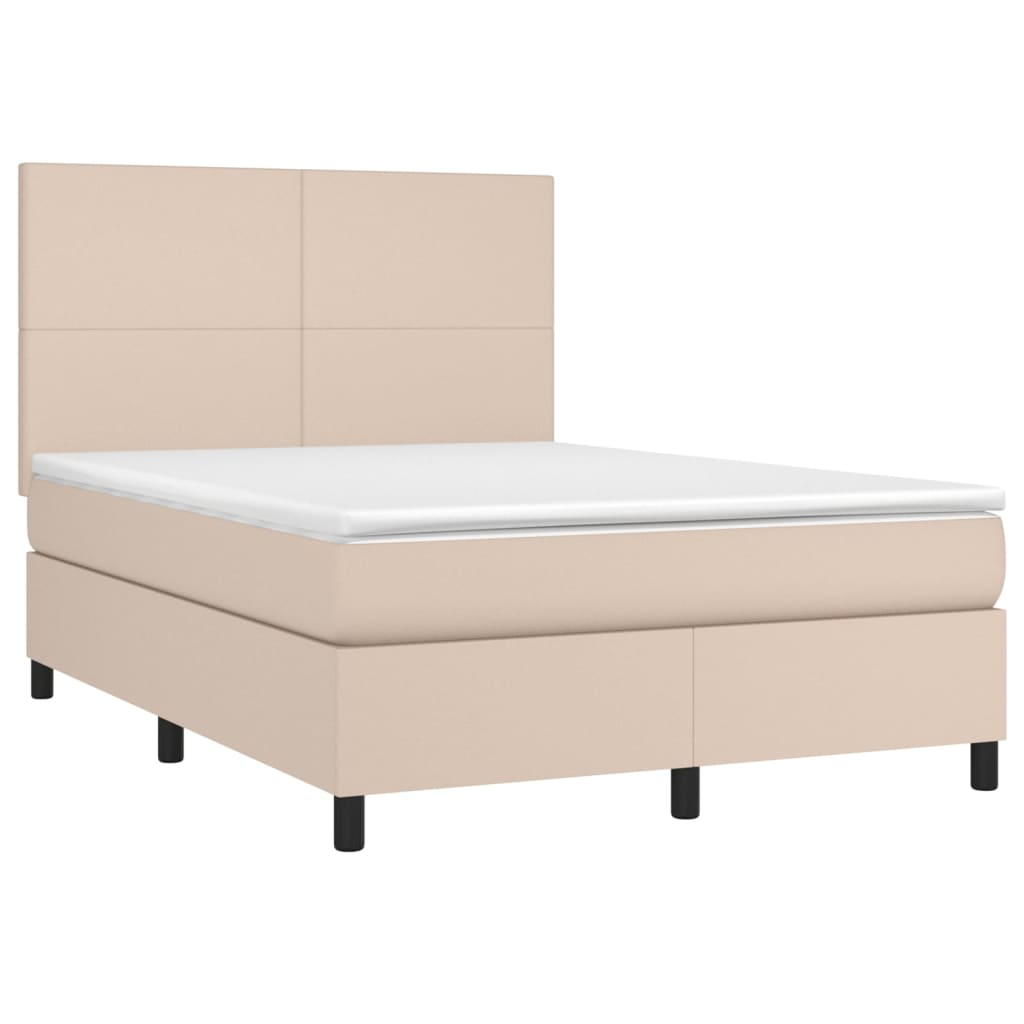 vidaXL Boxspring met matras kunstleer cappuccinokleurig 140x190 cm afbeelding