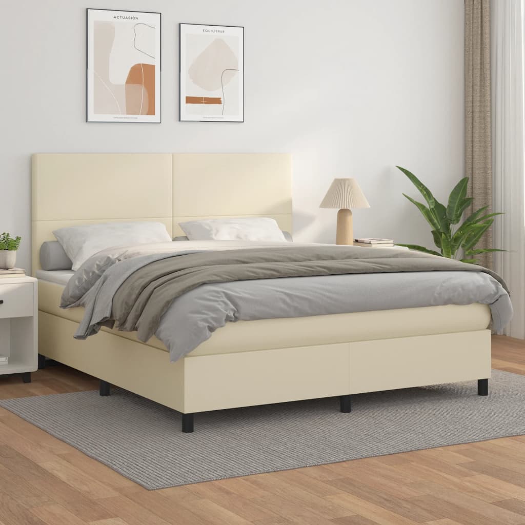 Box spring postel s matrací krémová 160x200 cm umělá kůže