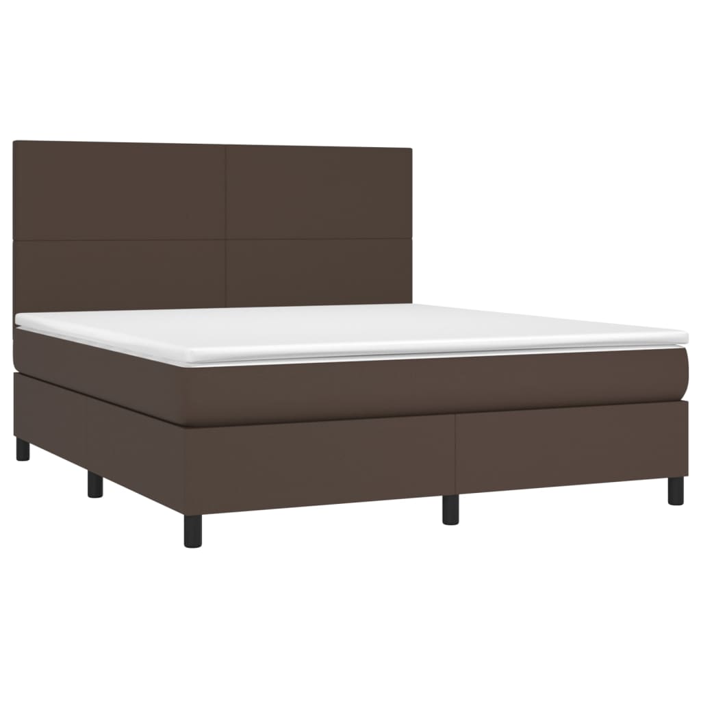 vidaXL Pat box spring cu saltea, maro, 160x200 cm, piele ecologică