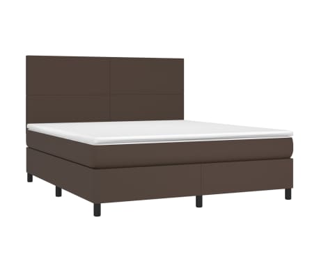 vidaXL Pat box spring cu saltea, maro, 160x200 cm, piele ecologică