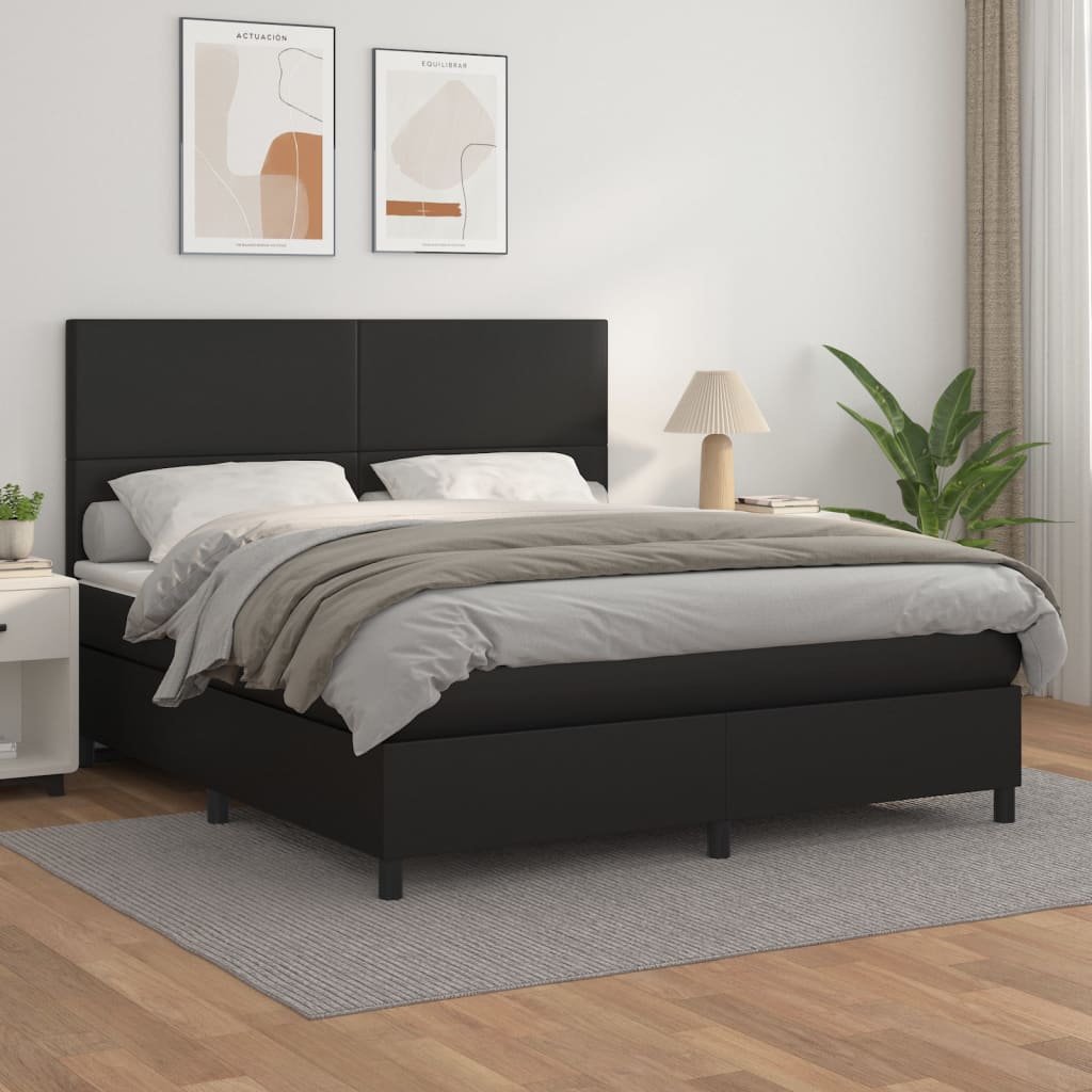 vidaXL Pat box spring cu saltea, negru, 180x200 cm, piele ecologică