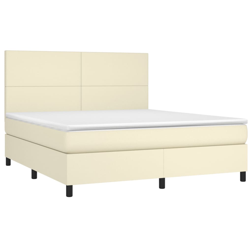 Pat box spring cu saltea, crem, 180x200 cm, piele ecologică