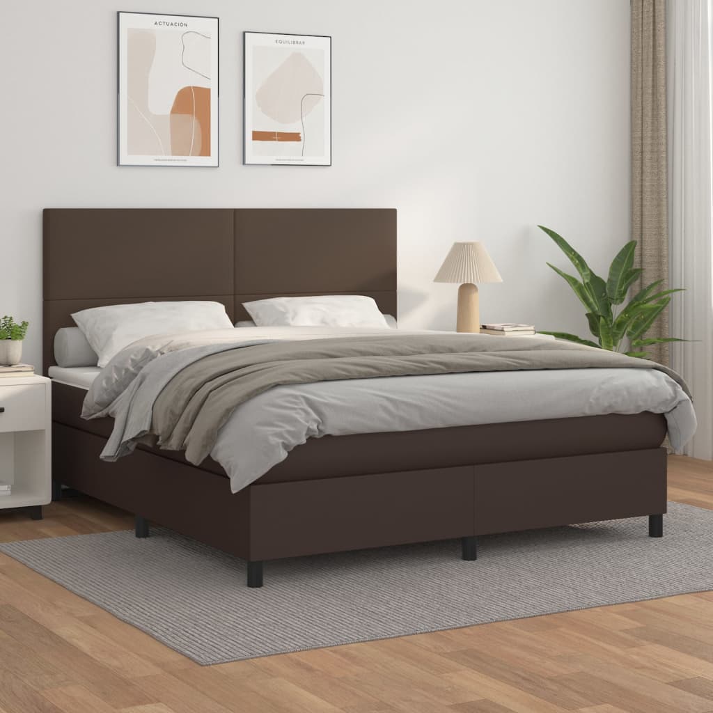 vidaXL Pat box spring cu saltea, maro, 180x200 cm, piele ecologică