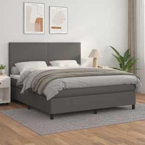 Box spring postel s matrací šedá 180x200 cm umělá kůže - obrázek 1