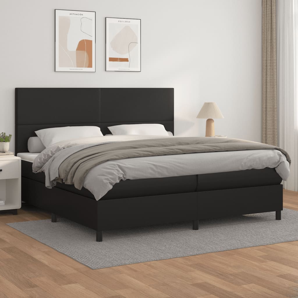 vidaXL Pat box spring cu saltea, negru, 200x200 cm, piele ecologică