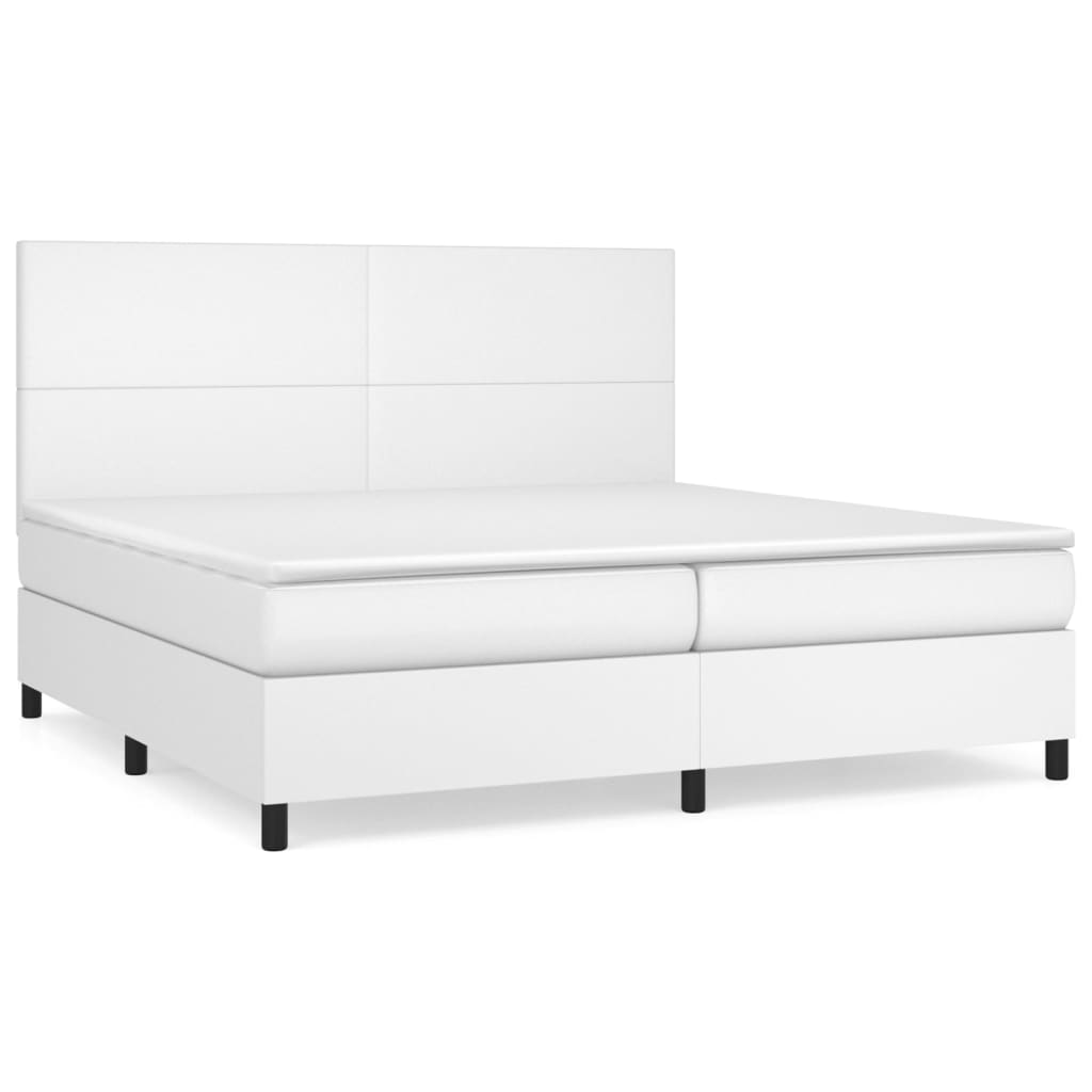 vidaXL Box spring postelja z vzmetnico bela 200x200 cm umetno usnje