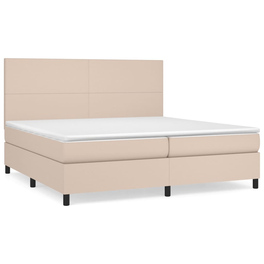 vidaXL Box spring postelja z vzmetnico kapučino 200x200 cm um. usnje