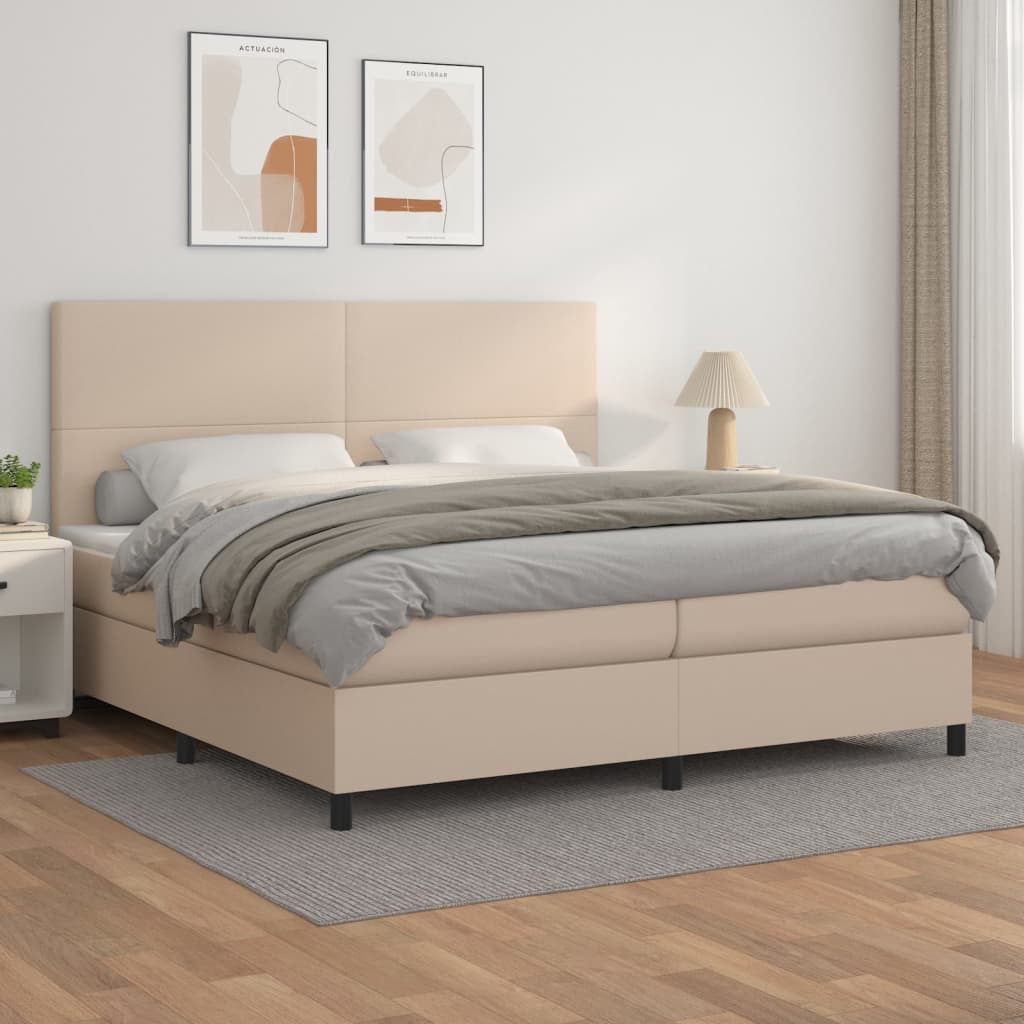 vidaXL Pat continental cu saltea, cappuccino, 200x200 cm, piele eco