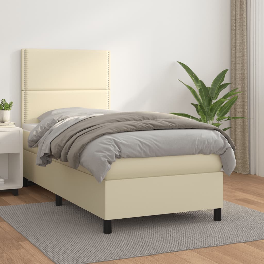 vida XL Boxspringbett mit Matratze Creme 80x 200 cm Kunstleder