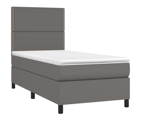 vidaXL Cama com molas/colch&atilde;o 90x200 cm couro artificial cinzento